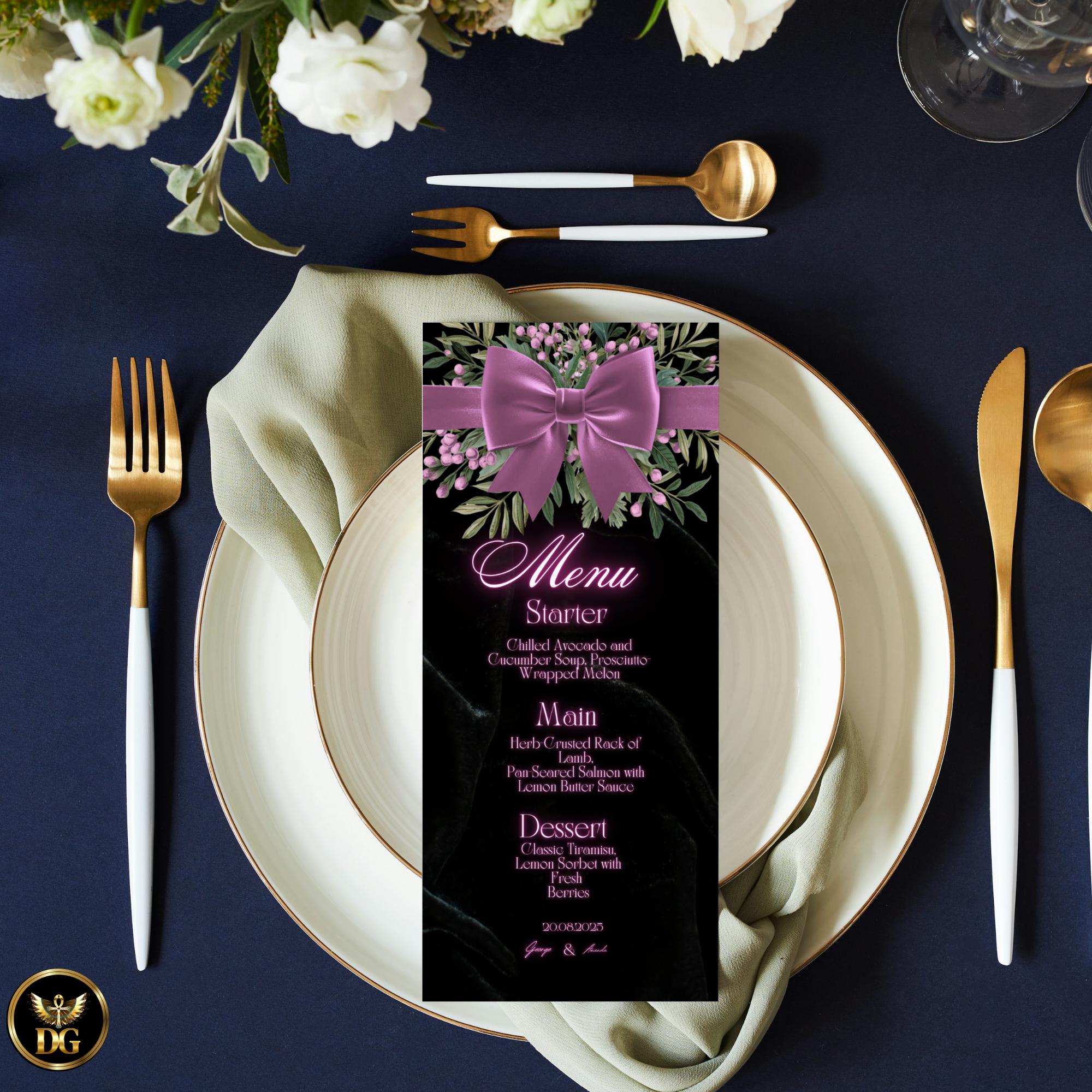 Black Velvet Wedding Invitation Suite | Luxury Purple Berry & Velvet Bow Canva Templates | Elegant Editable 8-Piece Invitation Bundle