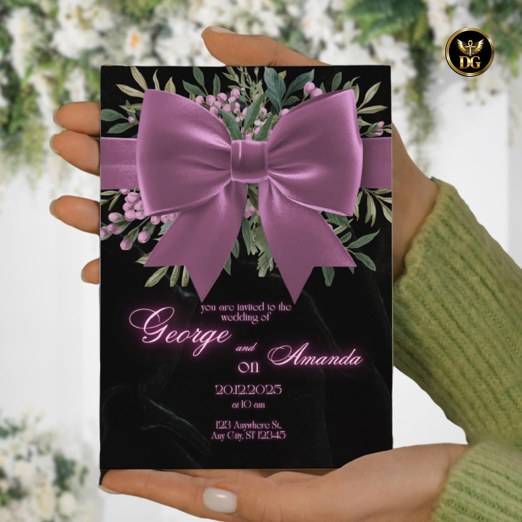 Black Velvet Wedding Invitation Suite | Luxury Purple Berry & Velvet Bow Canva Templates | Elegant Editable 8-Piece Invitation Bundle