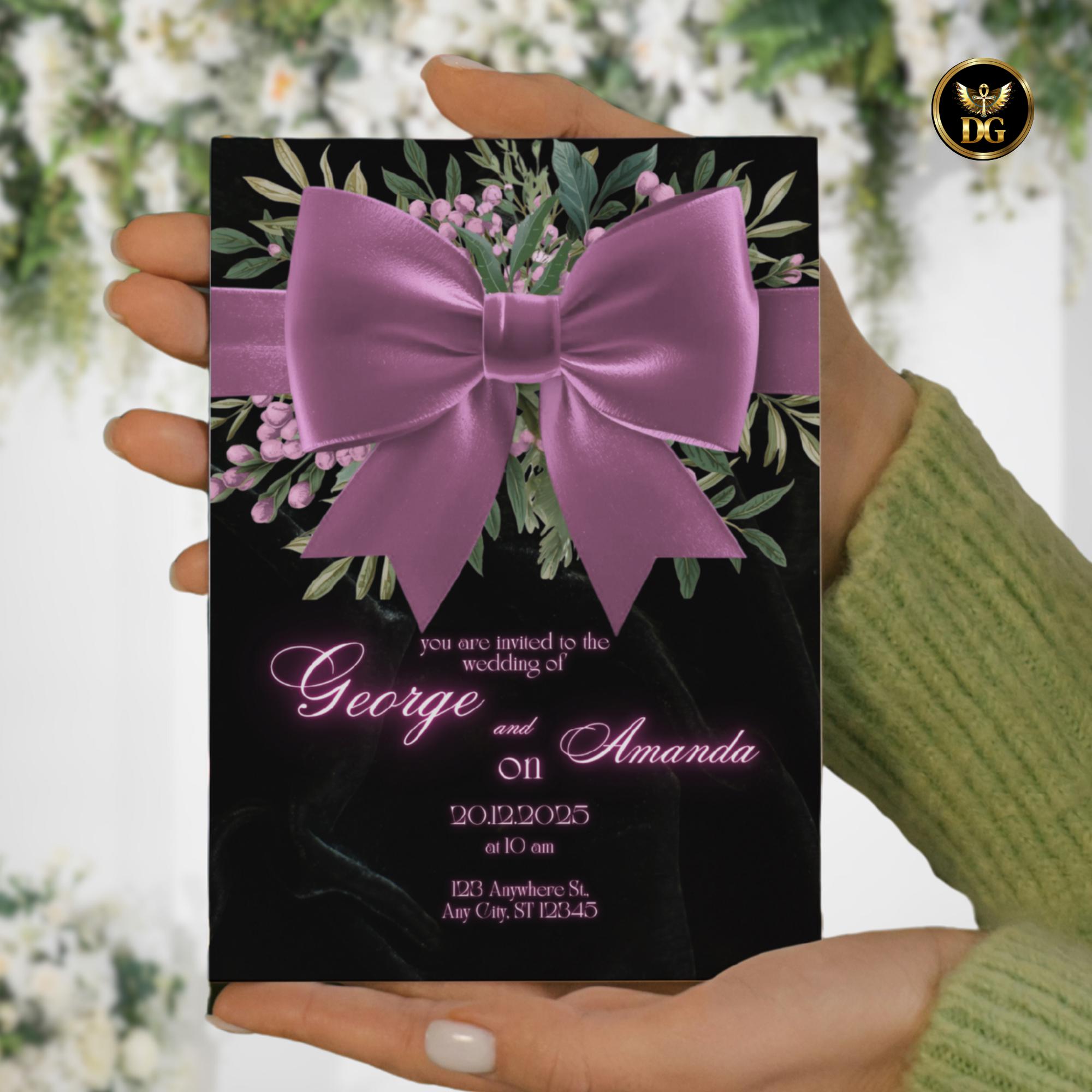 Black Velvet Wedding Invitation Suite | Luxury Purple Berry & Velvet Bow Canva Templates | Elegant Editable 8-Piece Invitation Bundle