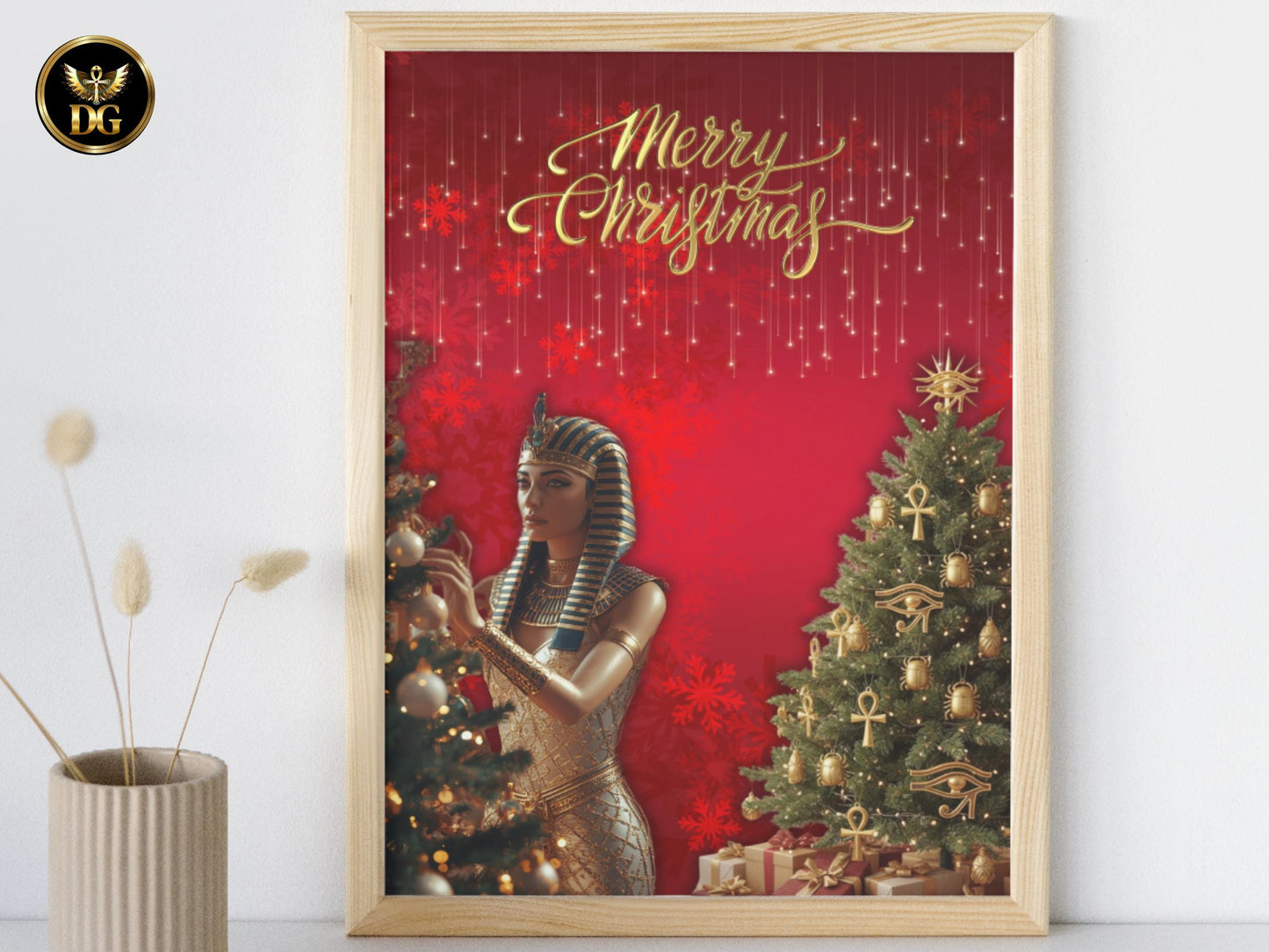 Bundle of 8 Luxe Pharaoh Queen Christmas Cards – Editable Canva Templates – Instant Download