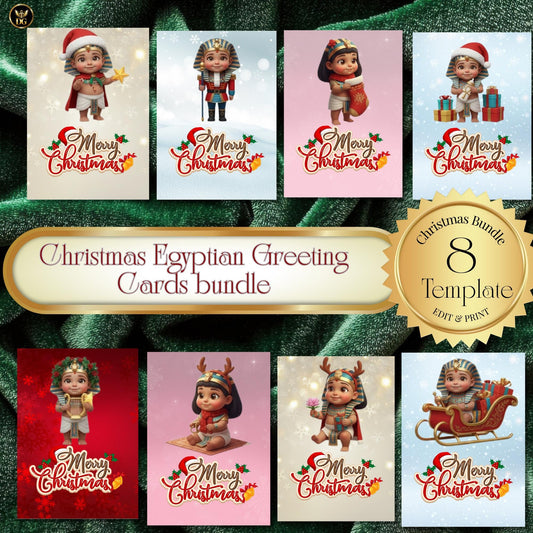 Bundle of 8 Cute Pharaoh Baby Christmas Cards – Boy & Girl Edition – Editable Canva Templates – Instant Download