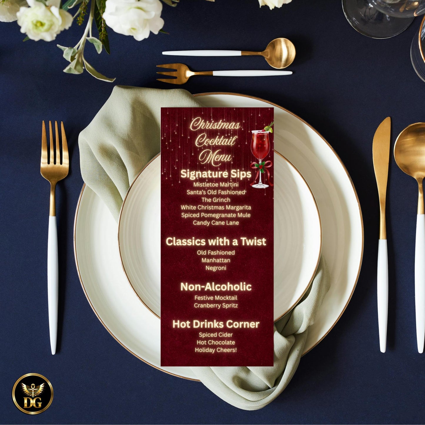 Burgundy Crimson Velvet & Golden Sparkle Cocktail Party Invitation bundle | Luxury Christmas Canva Template for Elegant Holiday Celebration