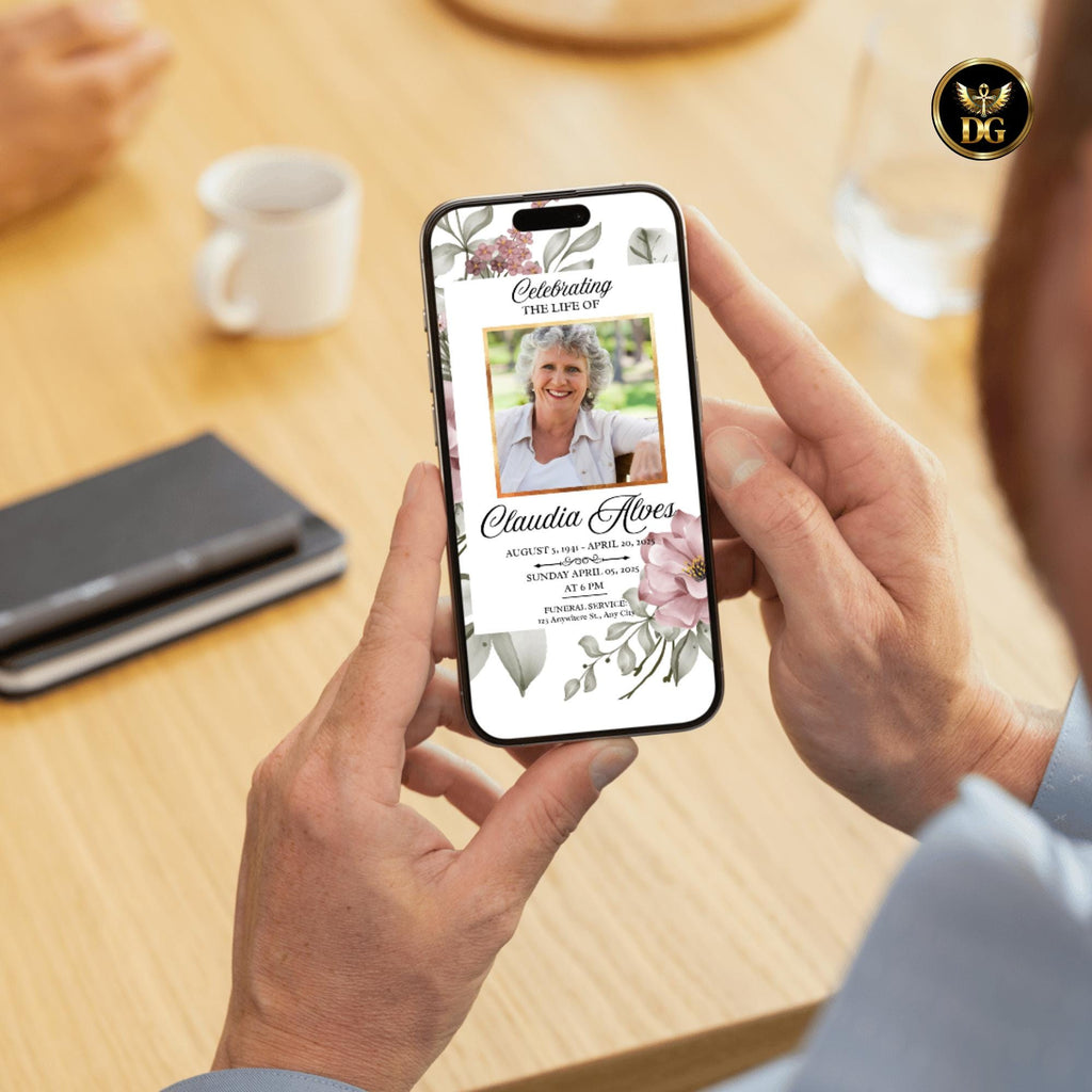 Blush Pink Floral Funeral Template, Elegant Memorial Program, Sympathy Invitation, Celebration of Life, Editable Canva, Digital Download