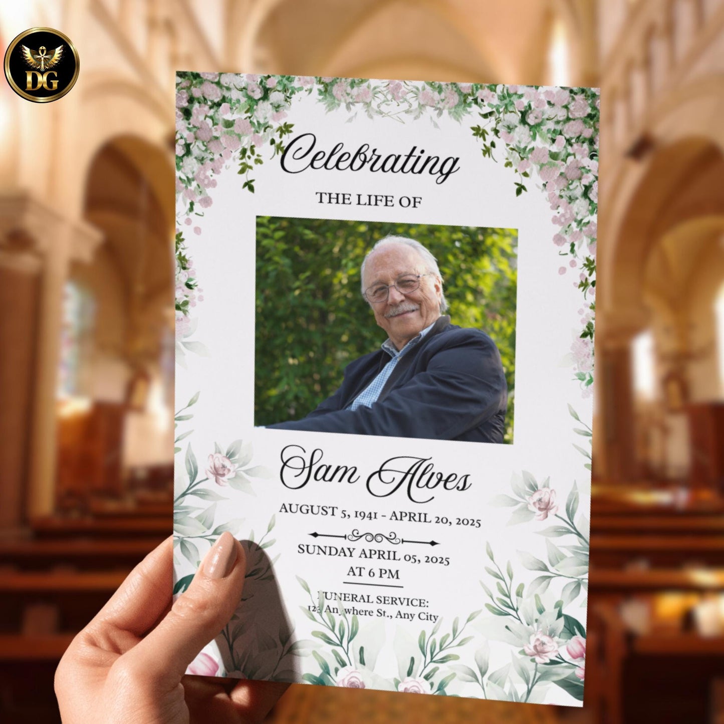 Blush Pink Rose Funeral Template, Elegant Memorial Program, Soft Floral Invitation, Celebration of Life, Editable Canva, Digital Download