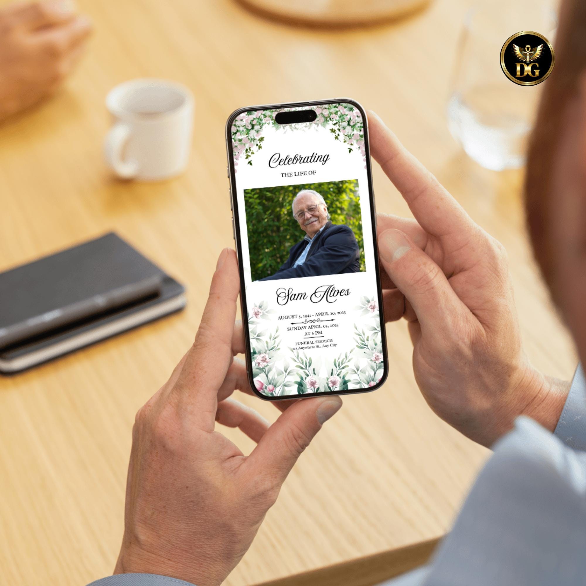 Blush Pink Rose Funeral Template, Elegant Memorial Program, Soft Floral Invitation, Celebration of Life, Editable Canva, Digital Download