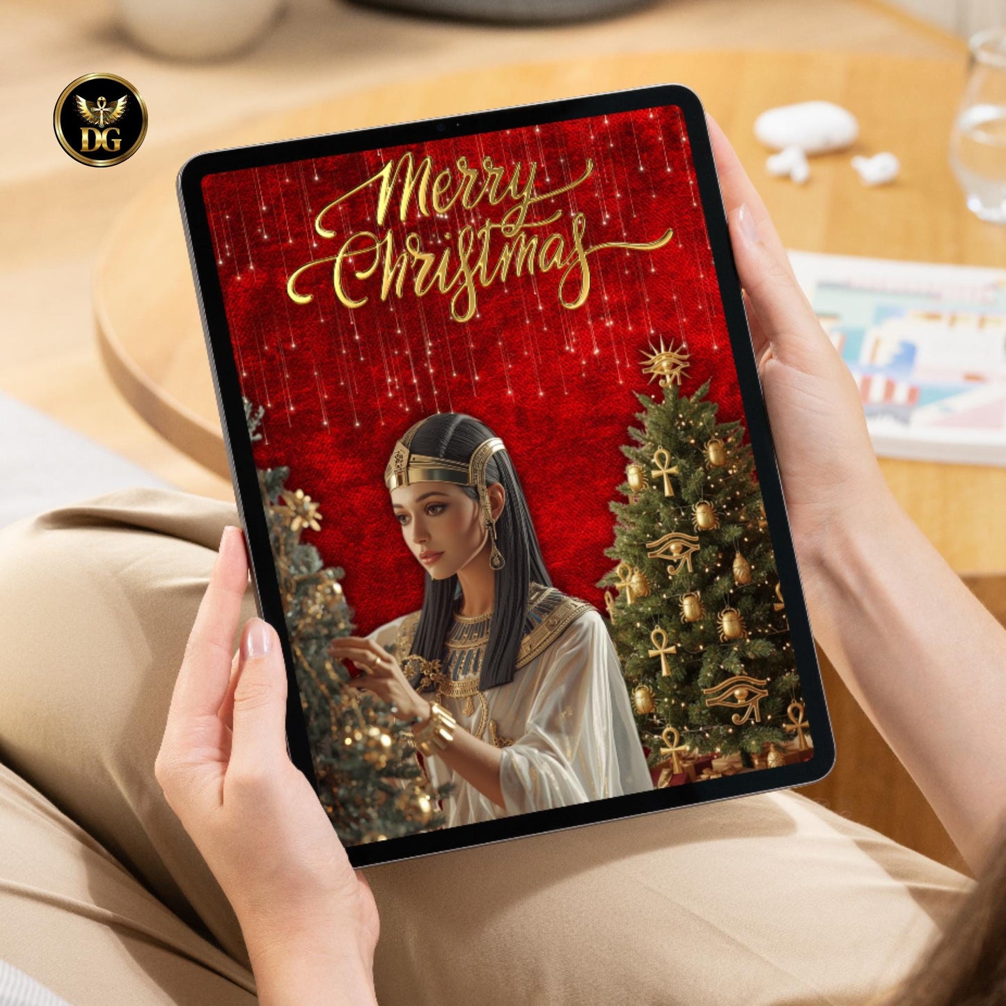 Bundle of 8 Luxe Pharaoh Queen Christmas Cards – Editable Canva Templates – Instant Download