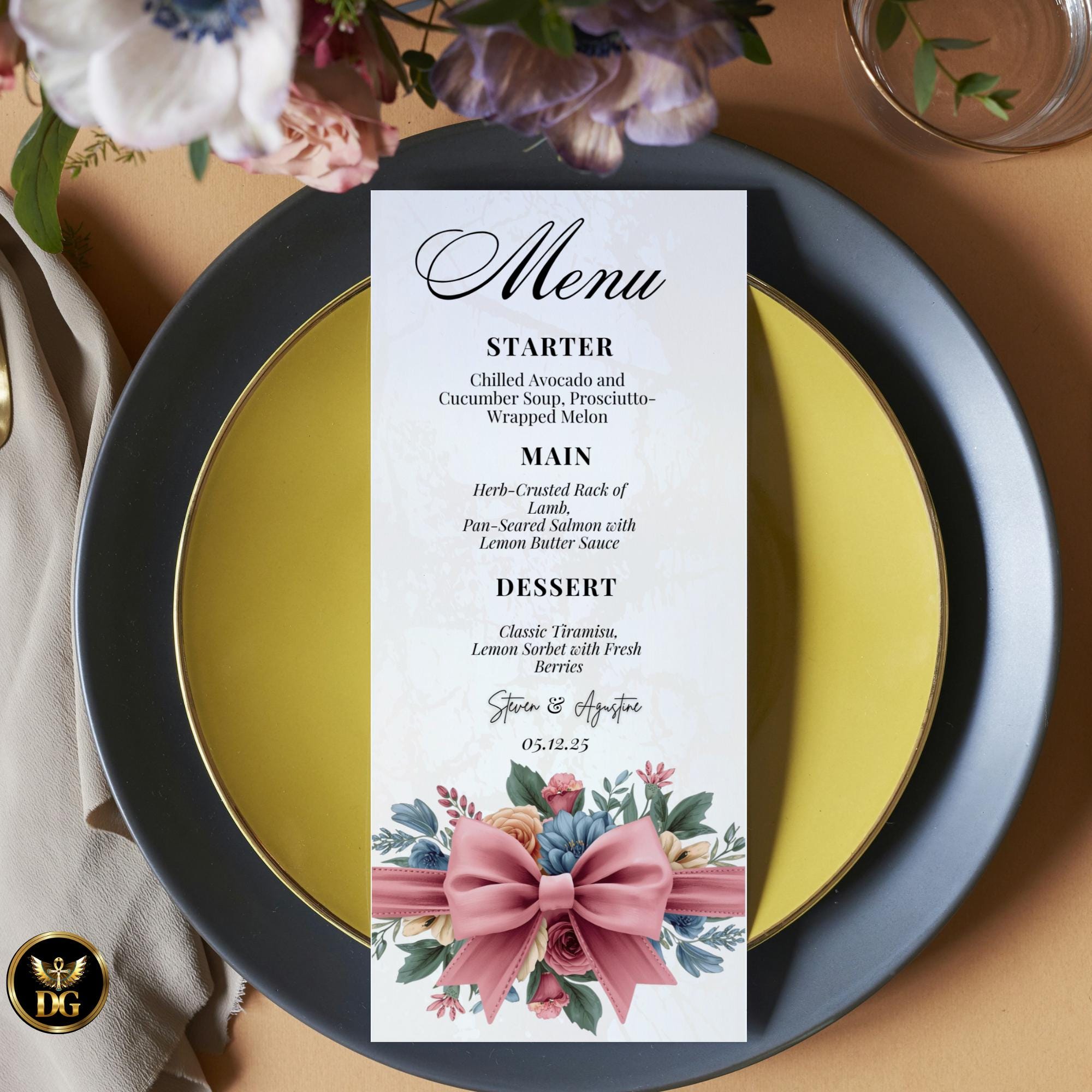 Blush Pink Bow Bridal Shower Invitation Bundle Cream Gold Floral Template | Editable Canva Wedding Shower Invite | Printable Stationery Set