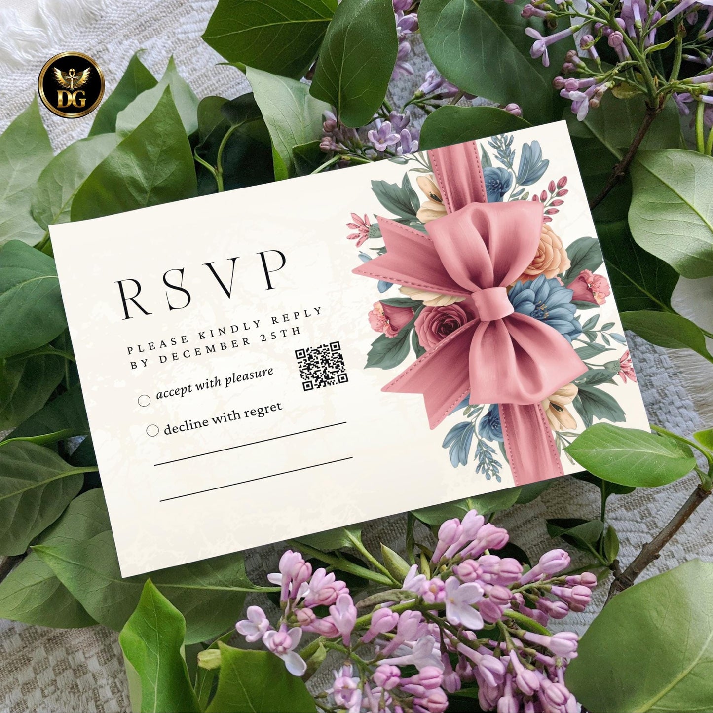 Blush Pink Bow Bridal Shower Invitation Bundle Cream Gold Floral Template | Editable Canva Wedding Shower Invite | Printable Stationery Set