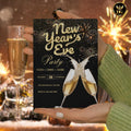 Black and Gold NYE Party Invitation Template | Editable Canva Digital Invite | Fireworks Champagne Luxury Set | Instant Download