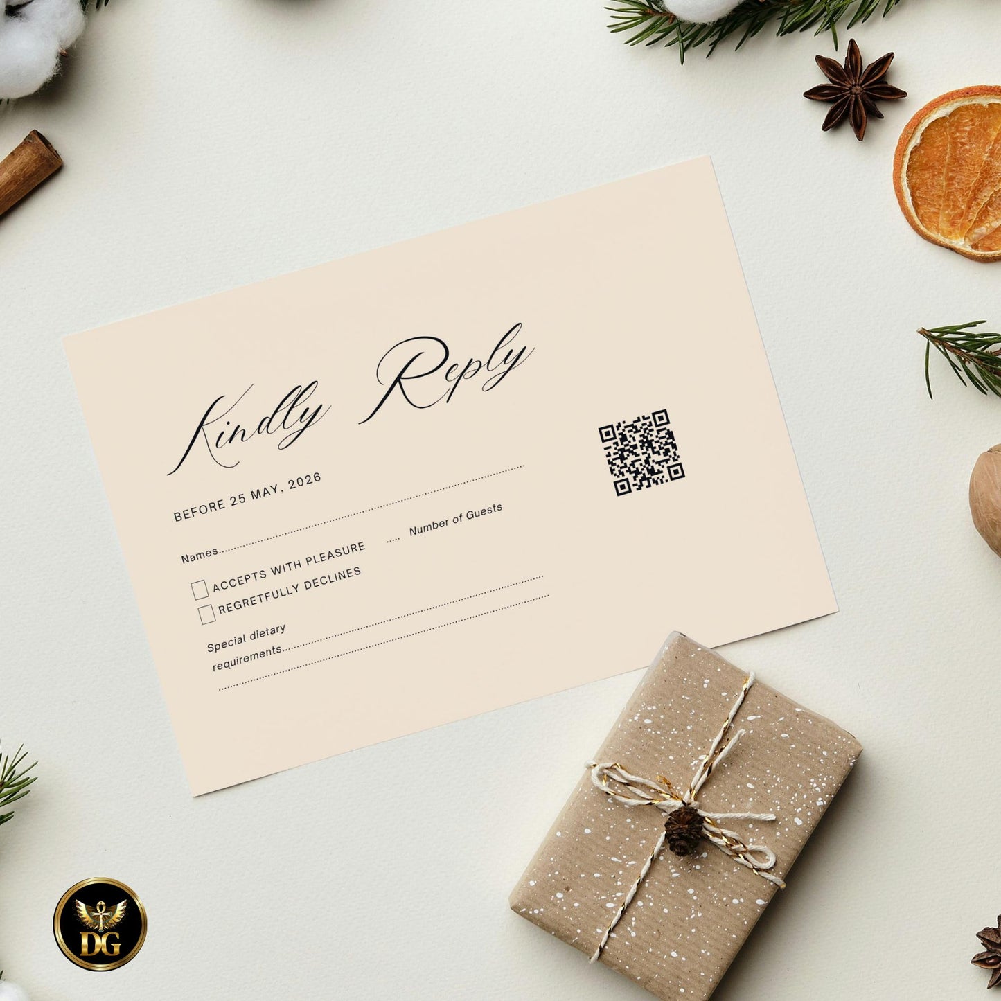 Beige Pink Floral Wedding Invitation Template, Gold Frame Digital Suite, Editable Printable Elegant White Background Invites & RSVP