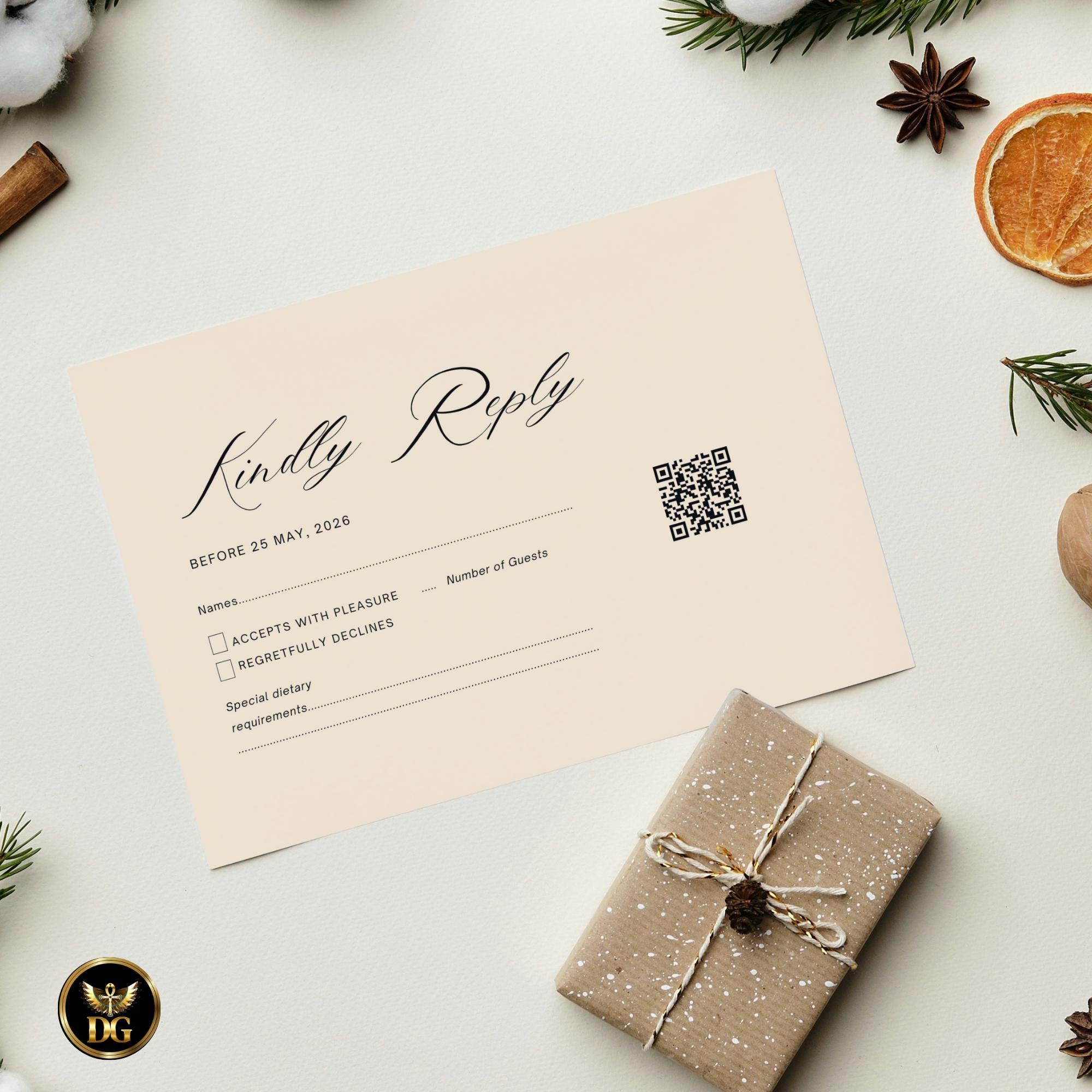 Beige Pink Floral Wedding Invitation Template, Gold Frame Digital Suite, Editable Printable Elegant White Background Invites & RSVP