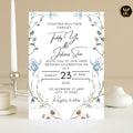 Blue Wildflower Wedding Invitation Template, Boho Garden Wedding Invite, Editable Canva Invitation Suite, Minimalist Floral Design