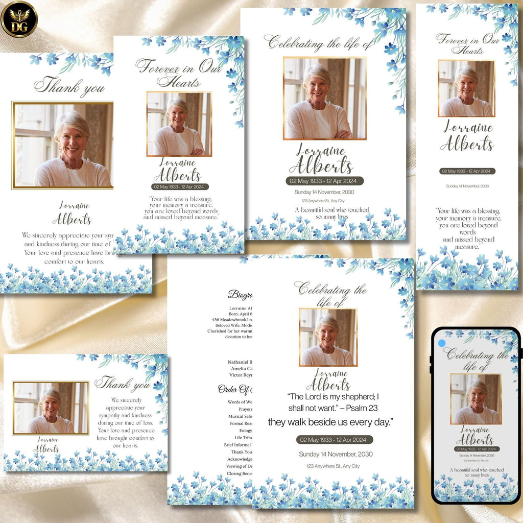 12-Piece Editable Funeral Bundle Canva, Celebration of Life Templates, In Loving Memory Program, Welcome Sign, Digital Invite, Prayer Card