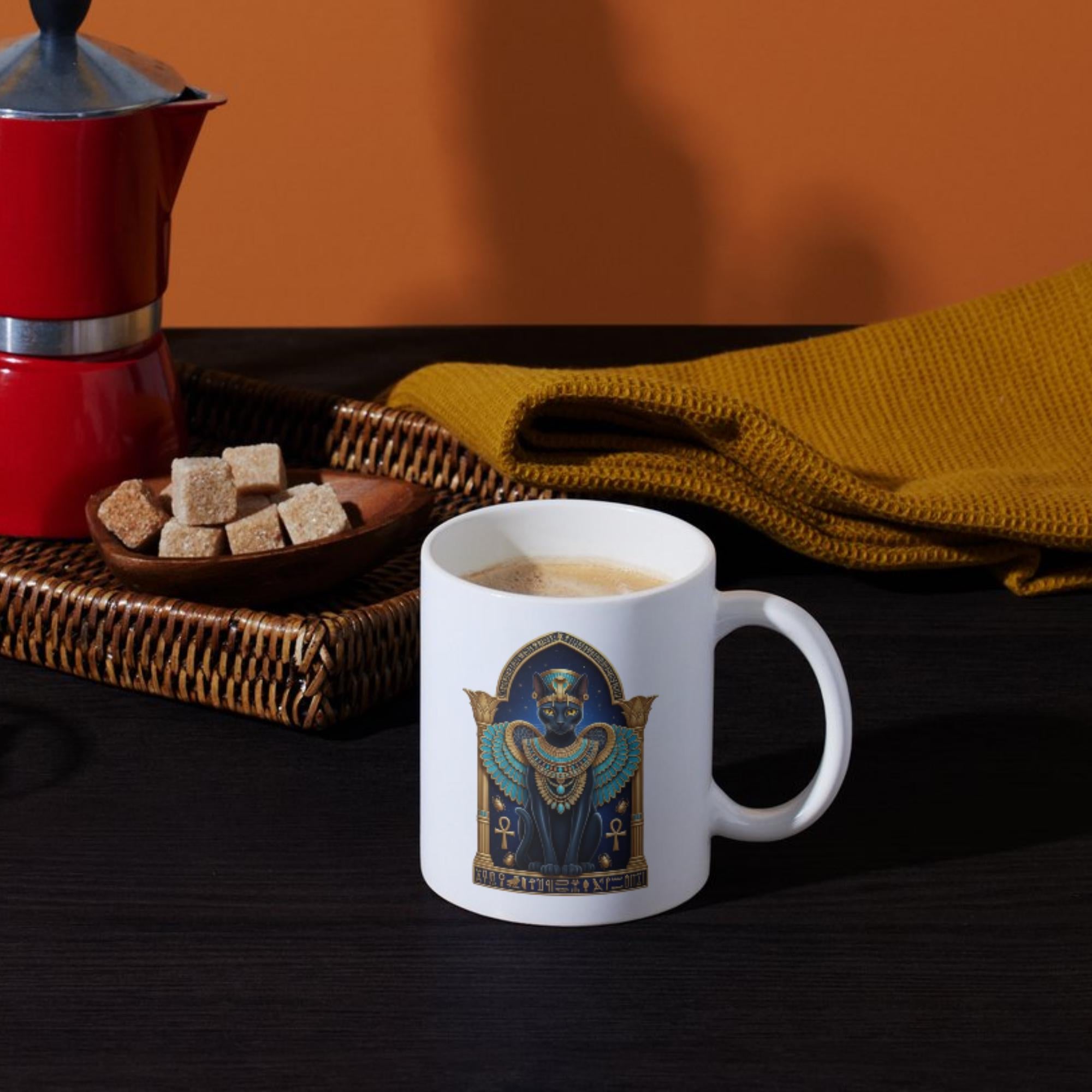 Bastet Mug, Egyptian Goddess Bastet Coffee Mug, Cat Goddess Cup, Ancient Egypt Gift, Witchy Pagan Altar Decor, 11oz 15oz Ceramic Mug