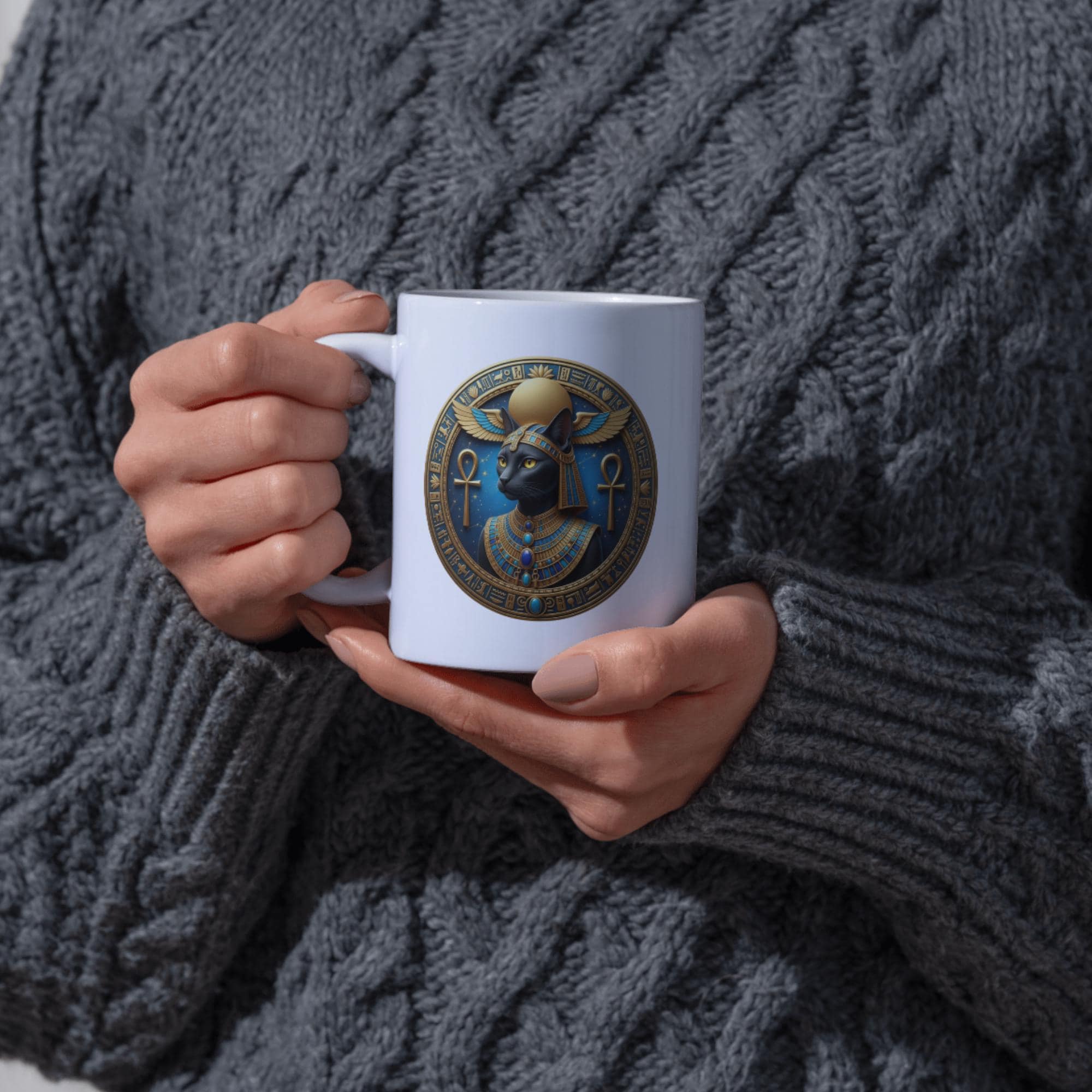 Bastet Mug, Egyptian Goddess Bastet Coffee Mug, Cat Goddess Cup, Ancient Egypt Gift, Witchy Pagan Altar Decor, 11oz 15oz Ceramic Mug