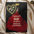 Birthday Invitation | Editable Digital Template | Red Dress, Black & Gold Glitter Heart Quinceañeras