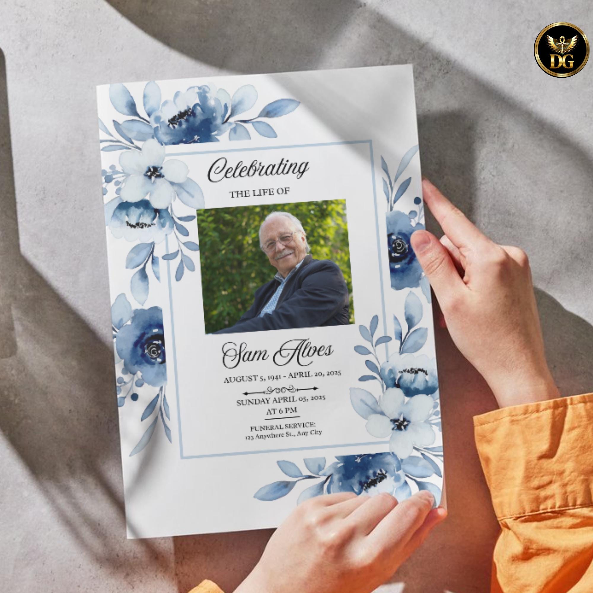 Blush Blue Floral Funeral Templates, Elegant Memorial Program, Sympathy Invitation, Celebration of Life, Editable Canva, Digital Download