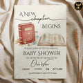 A New Chapter Begins – Cream & Gold Egyptian Baby Shower Invitation with Red Pharaoh Book | Editable Canva Template