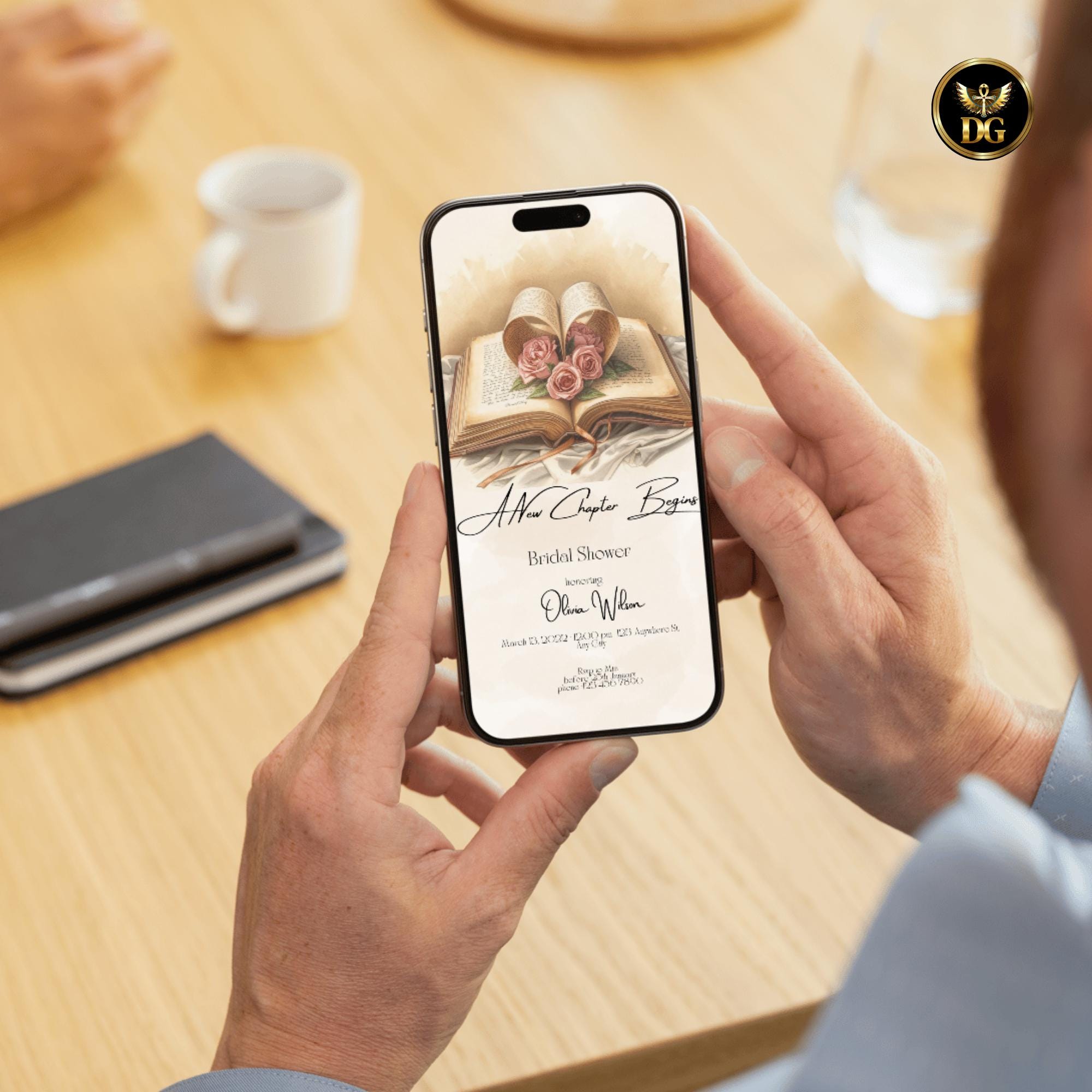 A New Chapter Begins Bridal Shower Invitation, Vintage Book Bridal Shower, Beige Watercolor Pink Rose Literary Invite 5x7